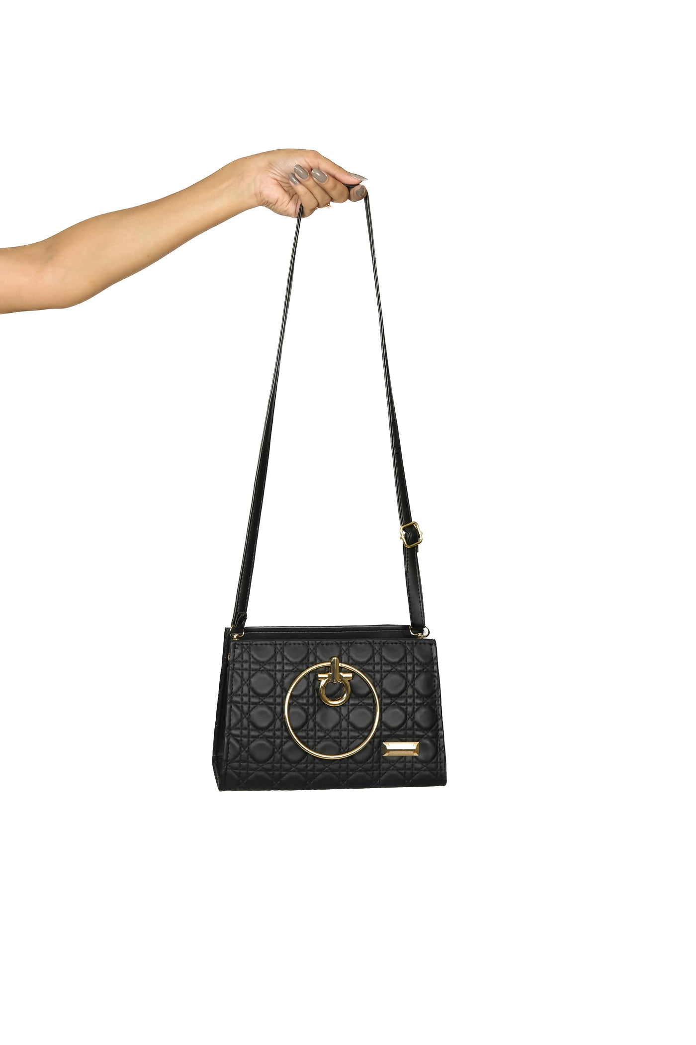 Quilted Elegance Ring Bag (Black)